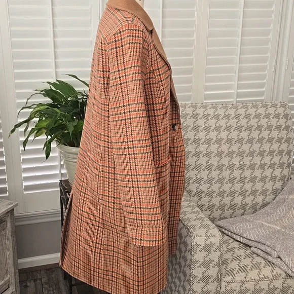 Talbots Campfire Plaid Wool Blend Trench Coat Size 12 NWOT - Picture 10 of 15